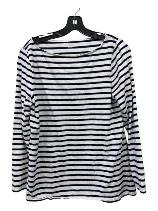 Ann Mashburn Size XL White & Navy Blue Cotton Horizontal Stripes Boat Neck Top White & Navy Blue / XL