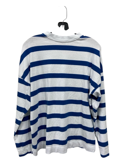 AYR Size M Blue & White Cotton Horizontal Stripes Long Sleeve Crew Neck Top Blue & White / M