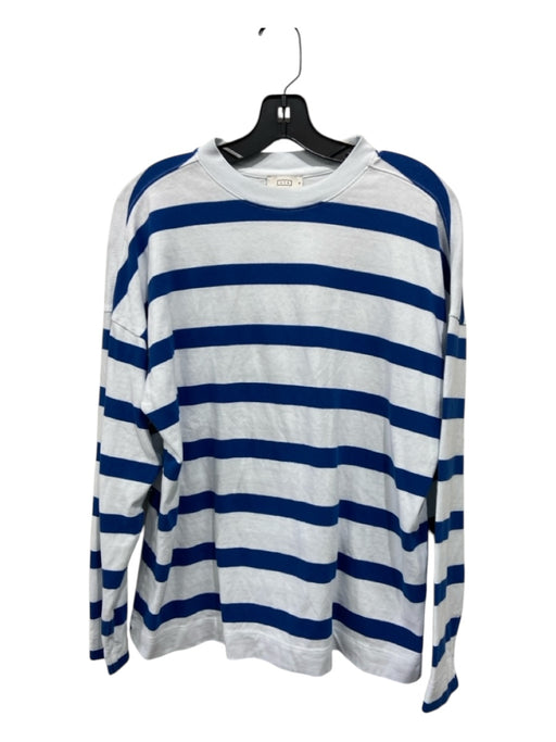 AYR Size M Blue & White Cotton Horizontal Stripes Long Sleeve Crew Neck Top Blue & White / M