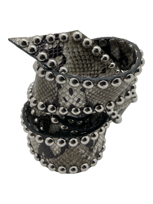 B-Low The Belt Gray & Black Leather Snake Embossed Studded Round Buckle Belts Gray & Black / One Size