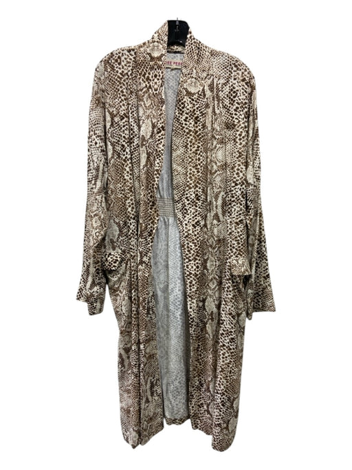 Free People Size XS Brown & Cream Viscose Wrap Open Front Snake Print Cardigan Brown & Cream / XS