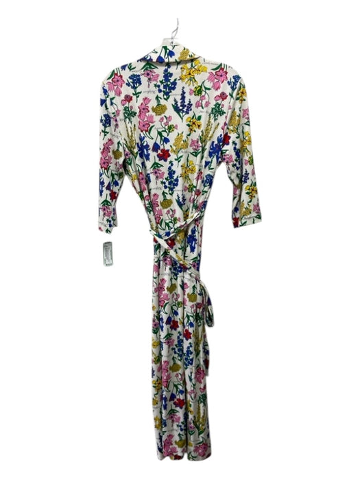 Diane Von Furstenberg Size L White & Multi Silk Floral Wrap Sash Midi Dress White & Multi / L