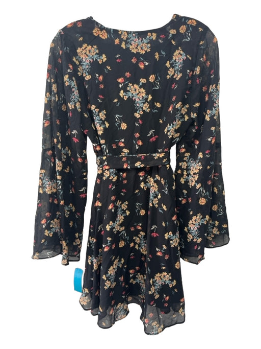 Free People Size S Black & Multi Polyester Floral Long Sleeve Surplice Dress Black & Multi / S