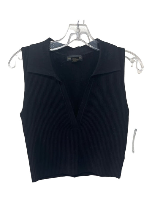 House of Harlow 1960 Size S Black Rayon Ribbed V Neck Collared Sleeveless Top Black / S