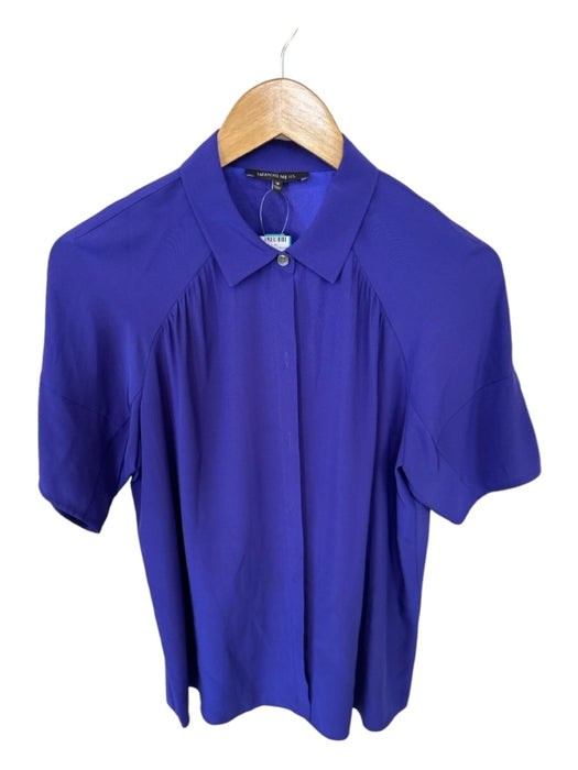 Lafayette 148 Size 10 Royal Purple Silk Short Sleeve Collar Button Down Top Royal Purple / 10