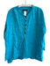 Aurea Vita Size M Blue Silk & Linen Standing Collar Half Button 3/4 Sleeve Top Blue / M