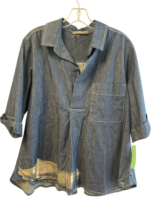 Alembika Size XS Blue 100% Cotton Chambray Paint Brush Short Sleeve Top Blue / XS