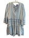 Paani Size S Blue & White Cotton Abstract Print V Neck Long Sleeve Tiered Dress Blue & White / S
