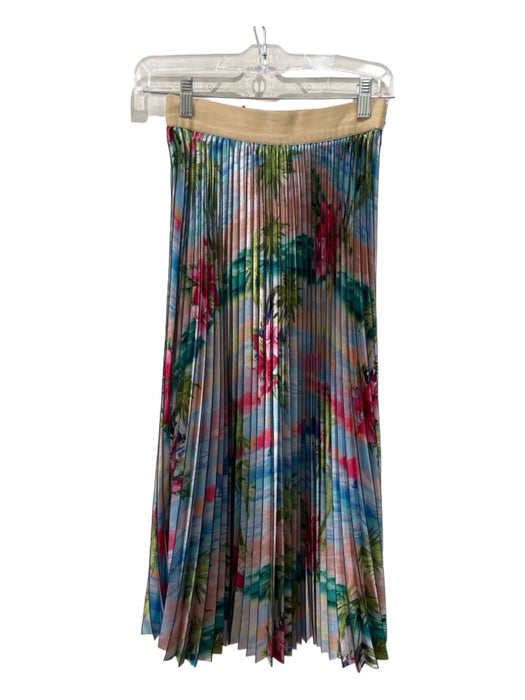 Le Superbe Size XS Beige & Multi Polyester Pleated Elastic Waist Midi Skirt Beige & Multi / XS