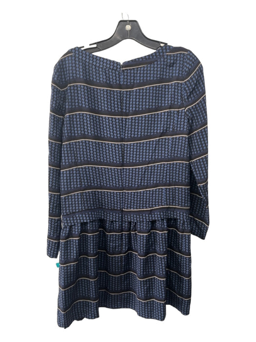 Sea New York Size 2 Blue Black Beige Silk Houndstooth Wide Neck Layered Dress Blue Black Beige / 2