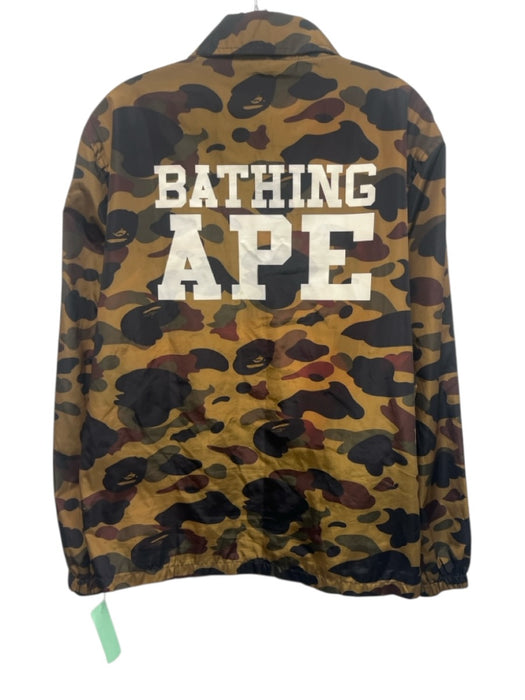 Bathingape Size XL Tan, Green & Black Cotton Silver Buttons Camo Logo Jacket Tan, Green & Black / XL
