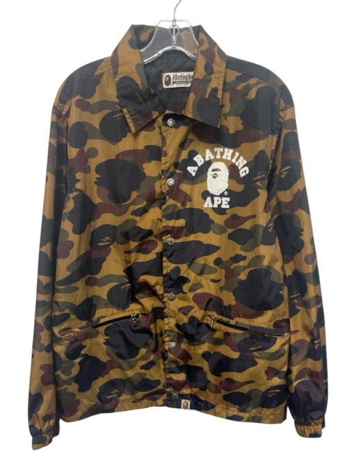 Bathingape Size XL Tan, Green & Black Cotton Silver Buttons Camo Logo Jacket Tan, Green & Black / XL
