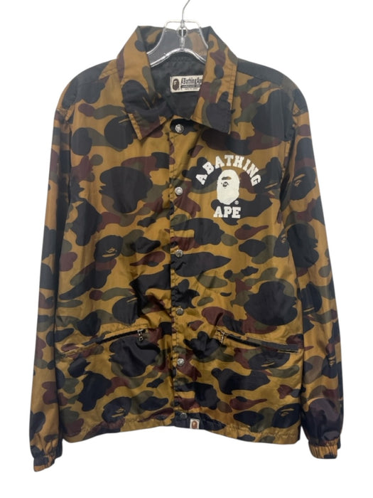 Bathingape Size XL Tan, Green & Black Cotton Silver Buttons Camo Logo Jacket Tan, Green & Black / XL