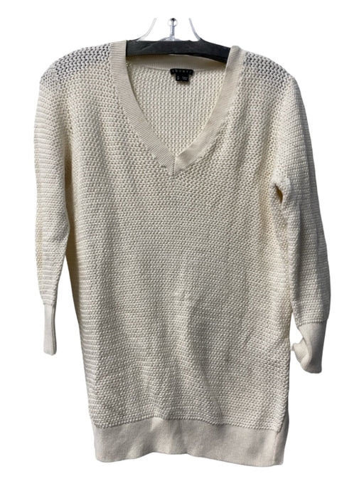 Theory Size S White Pima Cotton Chunky Knit Ribbed Cuffs V Neck Sweater White / S