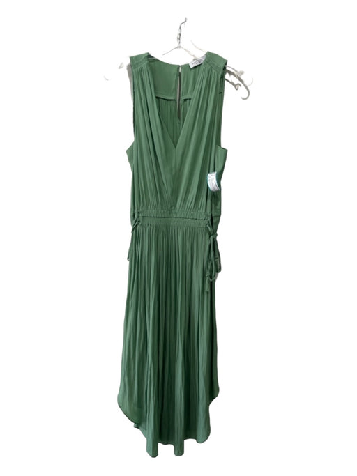 Ramy Brook Size S Green Polyester V Neck Sleeveless Drawstring Waist Midi Dress Green / S