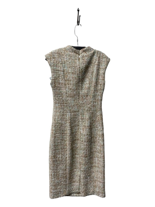 Badgley Mischka Size 6 Taupe & Multi Wool Blend Sleeveless Standing Collar Dress Taupe & Multi / 6