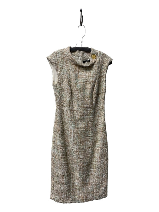 Badgley Mischka Size 6 Taupe & Multi Wool Blend Sleeveless Standing Collar Dress Taupe & Multi / 6