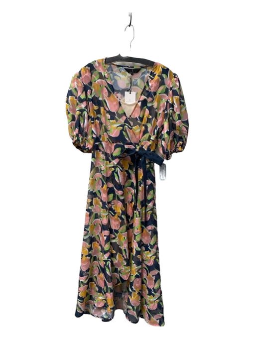 Abbey Glass Size Medium Navy & Multi No Fabric Tag Half Puff Sleeve Wrap Dress Navy & Multi / Medium