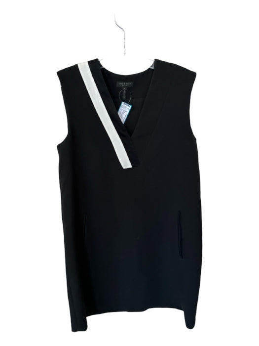 Rag & Bone Size 4 Black & White Polyester Sleeveless V Neck Shift Dress Black & White / 4