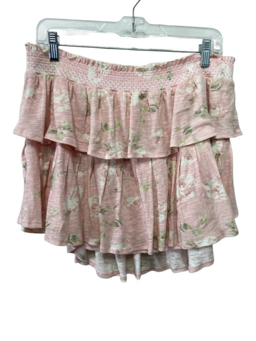 Loveshackfancy Size XL Pink & Multi Cotton Tiered Skirt Elastic Waist Skirt Pink & Multi / XL
