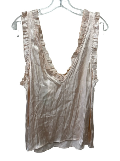 H&M Size 10 Peach Viscose Sleeveless Ruffle Shoulder Detail V Neck Satin Top Peach / 10