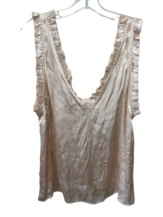 H&M Size 10 Peach Viscose Sleeveless Ruffle Shoulder Detail V Neck Satin Top Peach / 10