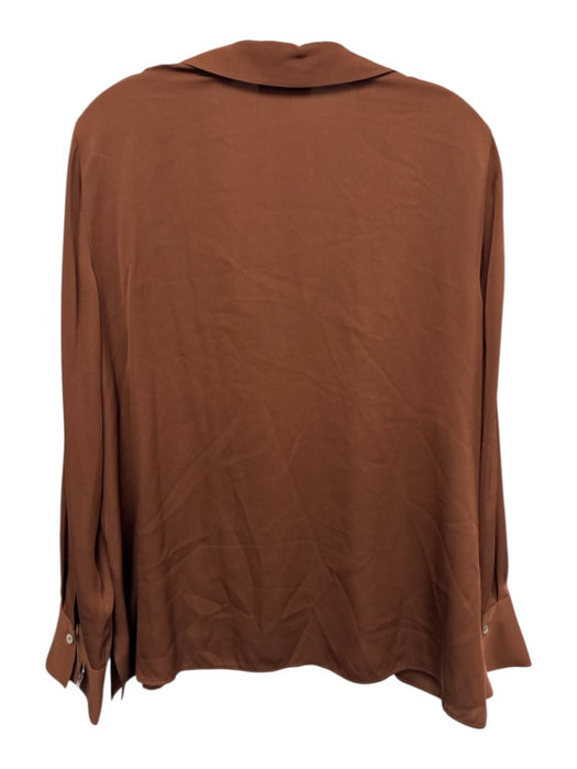 Vince Size XL Brown Silk Long Sleeve Collar V Neck Tunic Top Brown / XL