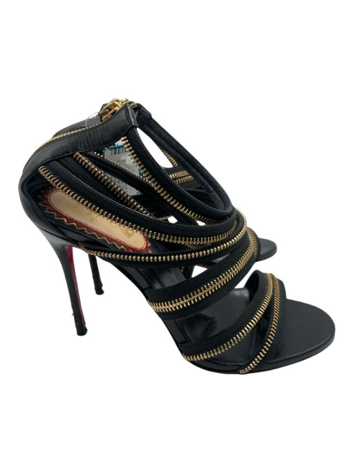 Christian Louboutin Shoe Size 39 Black & Gold Leather open toe Zippers Pumps Black & Gold / 39