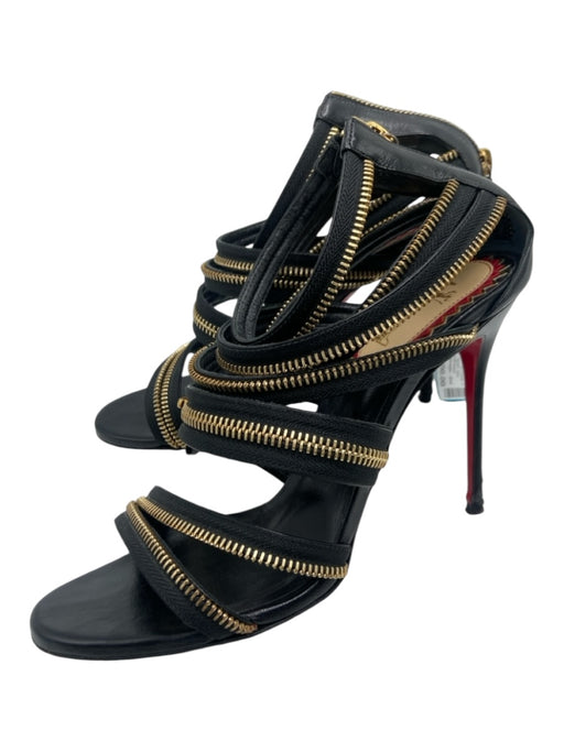 Christian Louboutin Shoe Size 39 Black & Gold Leather open toe Zippers Pumps Black & Gold / 39