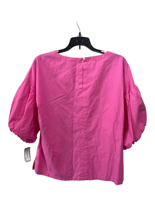 Oliphant Size M Pink Cotton Round Neck 1/2 Puff Sleeve Keyhole Back Top Pink / M