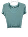 St John Collection Size L Turquoise Blue Wool Blend Knit Ruffle Trim V Neck Top Turquoise Blue / L