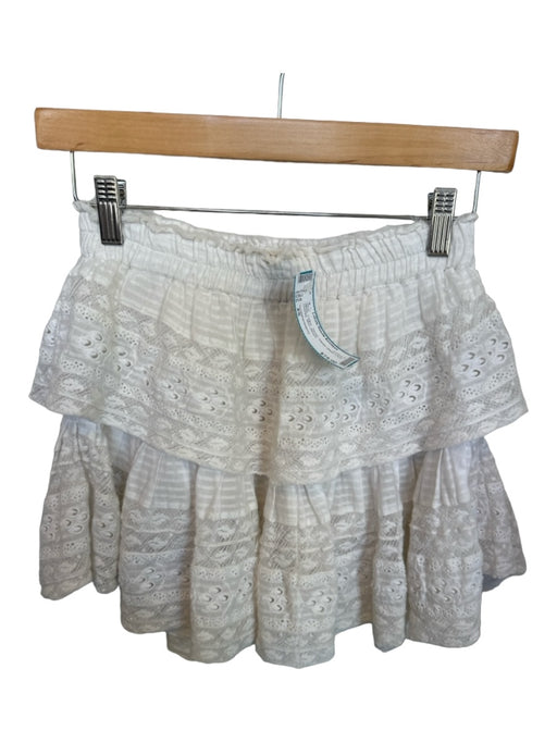 Loveshackfancy Size XS White Cotton Tiered Elastic Waist Lace Overlay Mini Skirt White / XS