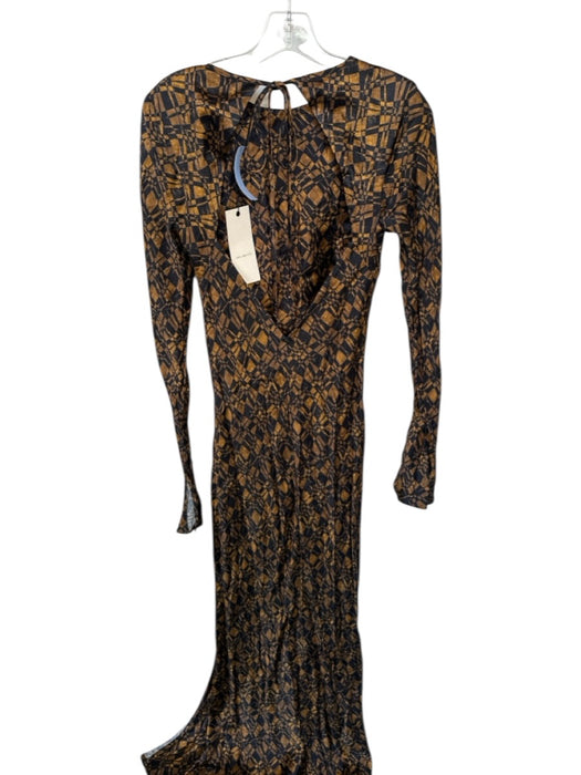 Bec & Bridge Size 4 Brown & Black Viscose Long Sleeve Squares Low Back Dress Brown & Black / 4