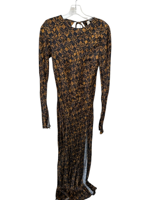 Bec & Bridge Size 4 Brown & Black Viscose Long Sleeve Squares Low Back Dress Brown & Black / 4