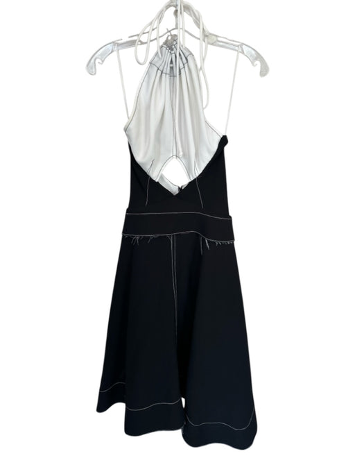L'Academie Size XS Black & White Recycled Polyester Blend Halter Neck Midi Dress Black & White / XS