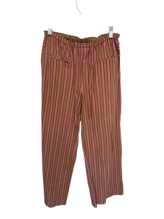 Free People Size XS Brown & Mauve Cotton Drawstring Striped Wide Leg Pants Brown & Mauve / XS