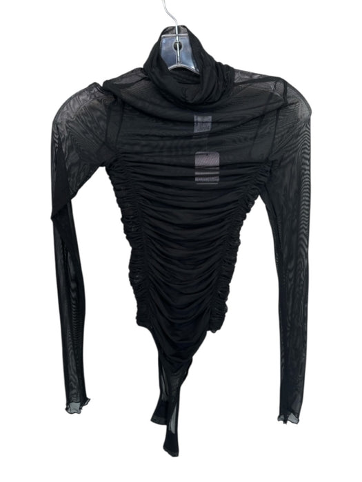 Free People Size XS Black Nylon Mock Neck Gathered Front Bodysuit Black / XS