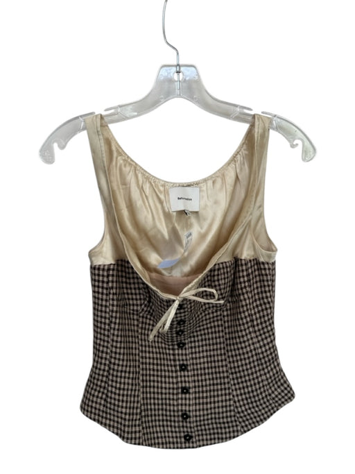 Reformation Size 2 Brown & Cream Linen Blend Sleeveless Checkered corset Top Brown & Cream / 2