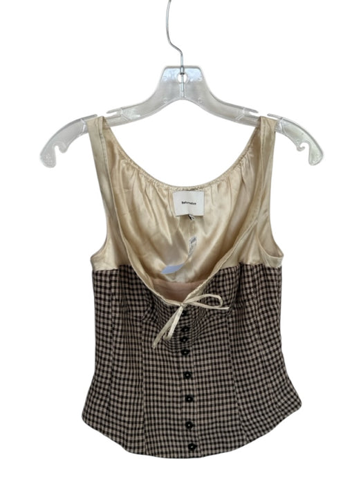 Reformation Size 2 Brown & Cream Linen Blend Sleeveless Checkered corset Top Brown & Cream / 2