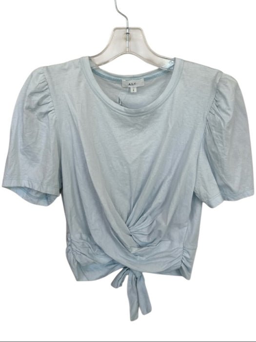 A.L.C. Size S Baby Blue Cotton Short Sleeve Front Twist Back Tie Cropped Top Baby Blue / S
