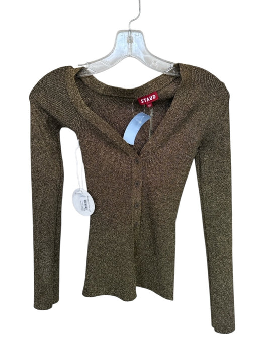 Staud Size XS Gold Nylon Blend Knit Metallic Cardigan Sweater Gold / XS