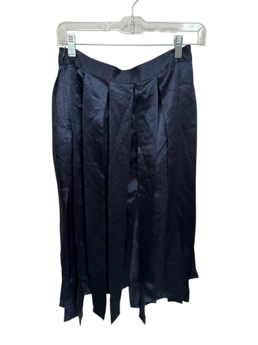 Zara Size XS Navy Acetate Side Zip Fringe Midi Skirt Navy / XS