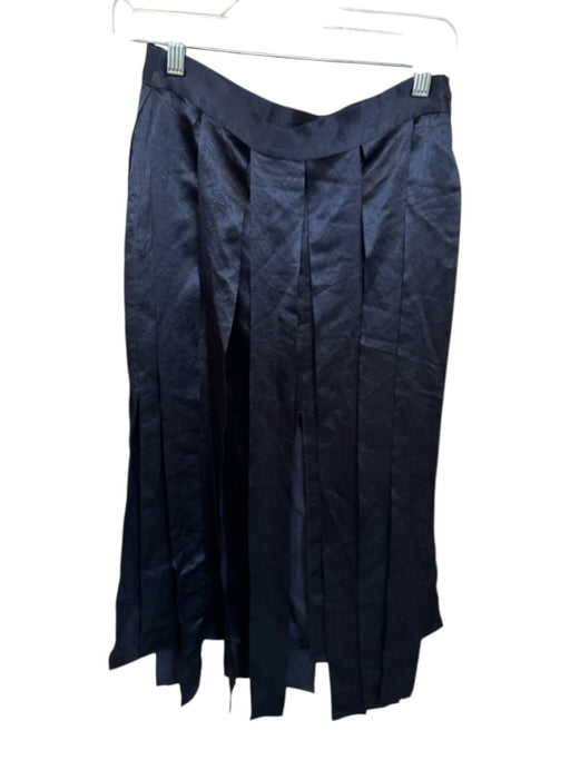 Zara Size XS Navy Acetate Side Zip Fringe Midi Skirt Navy / XS