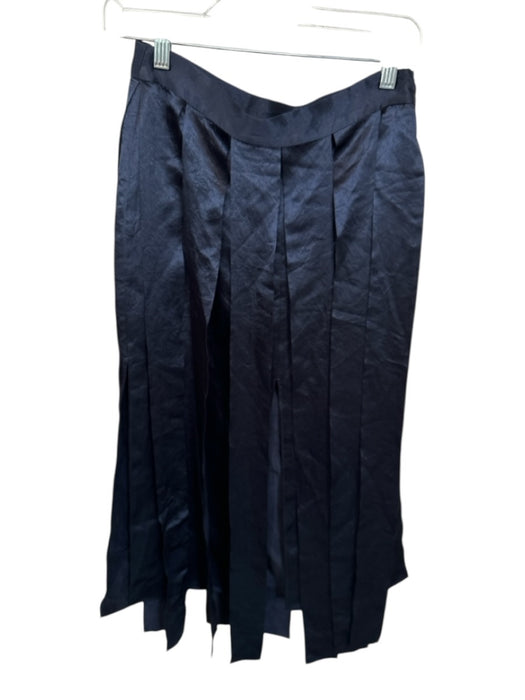 Zara Size XS Navy Acetate Side Zip Fringe Midi Skirt Navy / XS