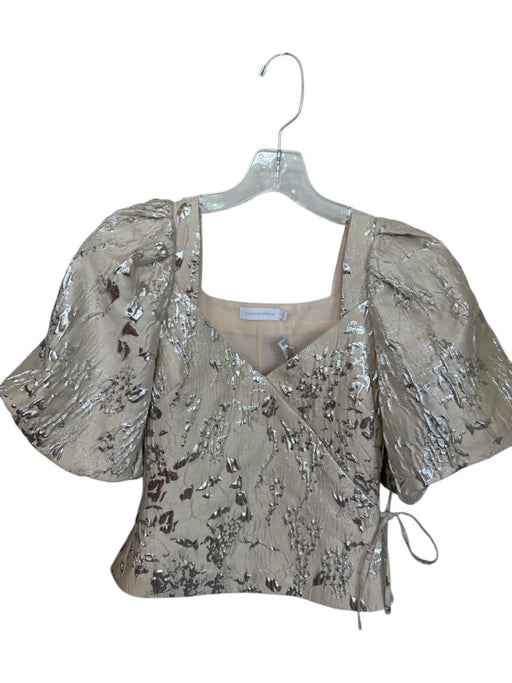 Jonathan Simkhai Size 2 Cream & Silver Polyester Blend jaquard Metallic Top Cream & Silver / 2