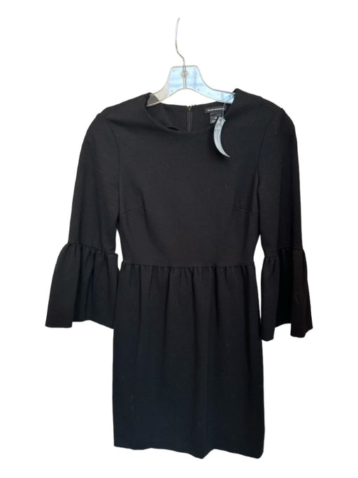 Club Monaco Size 00 Black Viscose Blend Long Bell Sleeve Back Zip Dress Black / 00