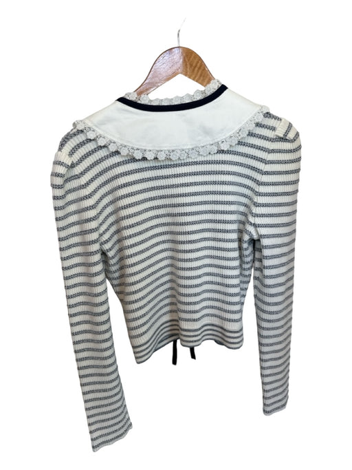 Self-Portrait Size L Navy & white Cotton Blend Knit Striped Snap button Sweater Navy & white / L