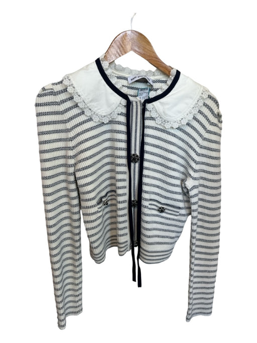 Self-Portrait Size L Navy & white Cotton Blend Knit Striped Snap button Sweater Navy & white / L