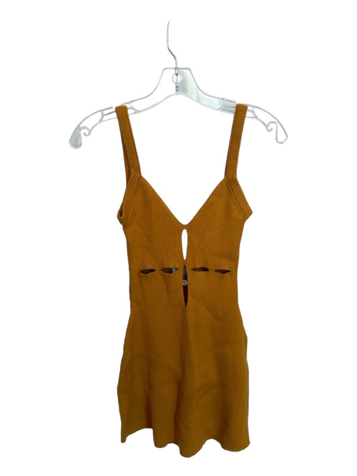 For Love & Lemons Size S Mustard Acrylic Sleeveless Ribbed keyhole front Dress Mustard / S