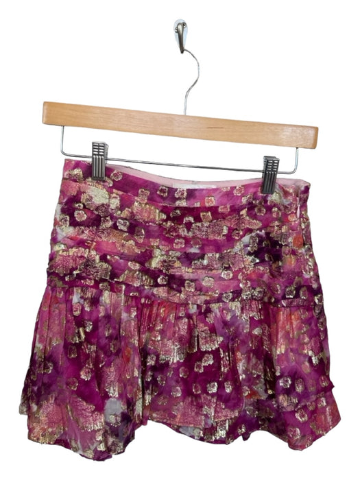 Loveshackfancy Size 2 Purple & Gold Silk Side Zip Tie Dye Metallic Mini Skirt Purple & Gold / 2